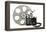 Movie Clapper Board With Film Reel On White Background-Steve Collender-Framed Stretched Canvas