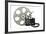 Movie Clapper Board With Film Reel On White Background-Steve Collender-Framed Art Print