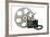 Movie Clapper Board With Film Reel On White Background-Steve Collender-Framed Art Print