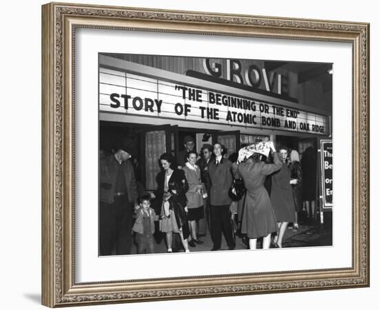 Movie Theater Marque Announcing a Movie, 'The Beginning or the End-null-Framed Premium Photographic Print