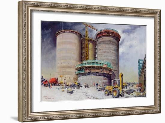 Mowlem- Construction at West Thurrock Terminal for Castle Cement, 1990 (Painting)-Terence Cuneo-Framed Giclee Print