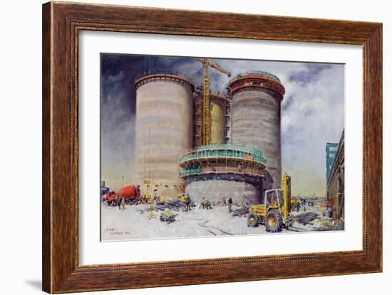 Mowlem- Construction at West Thurrock Terminal for Castle Cement, 1990 (Painting)-Terence Cuneo-Framed Giclee Print