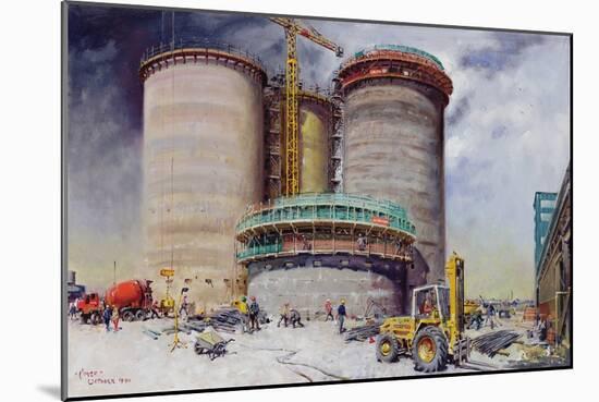 Mowlem- Construction at West Thurrock Terminal for Castle Cement, 1990 (Painting)-Terence Cuneo-Mounted Giclee Print