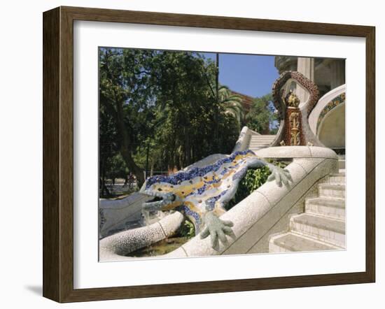 Mozaic Lizard Sculpture by Gaudi, Guell Park, Barcelona, Catalonia, Spain, Europe-Ken Gillham-Framed Photographic Print