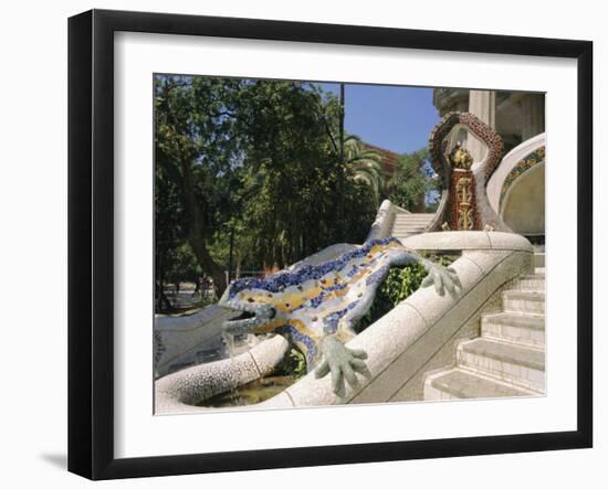 Mozaic Lizard Sculpture by Gaudi, Guell Park, Barcelona, Catalonia, Spain, Europe-Ken Gillham-Framed Photographic Print