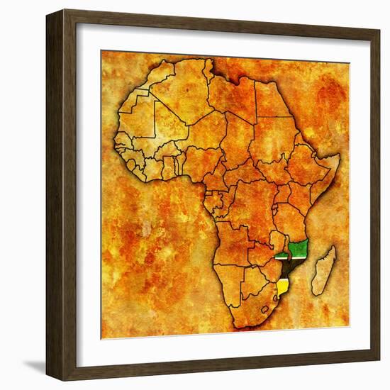 Mozambique on Actual Map of Africa-michal812-Framed Art Print