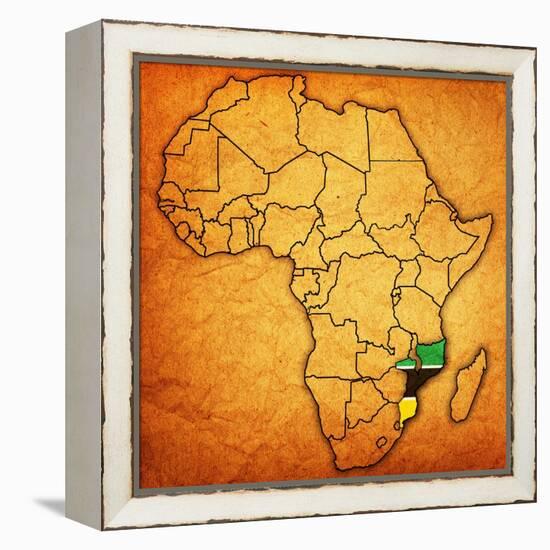 Mozambique on Actual Map of Africa-michal812-Framed Stretched Canvas