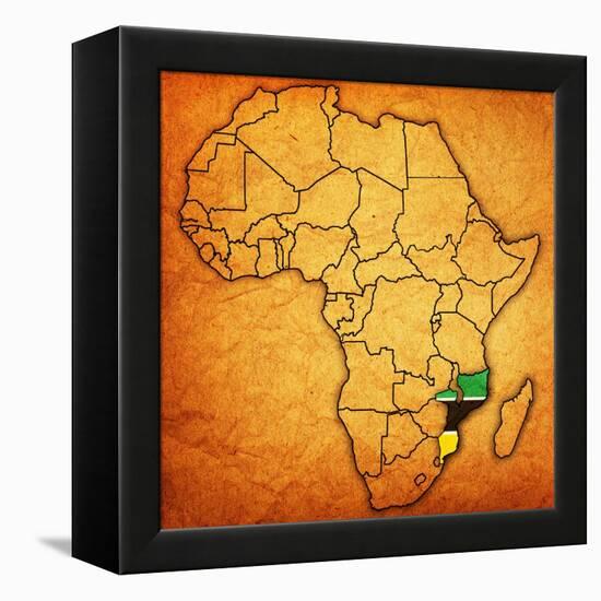 Mozambique on Actual Map of Africa-michal812-Framed Stretched Canvas