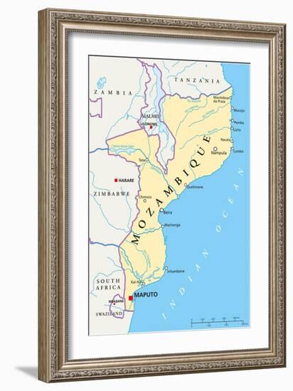 Mozambique Political Map-Peter Hermes Furian-Framed Art Print