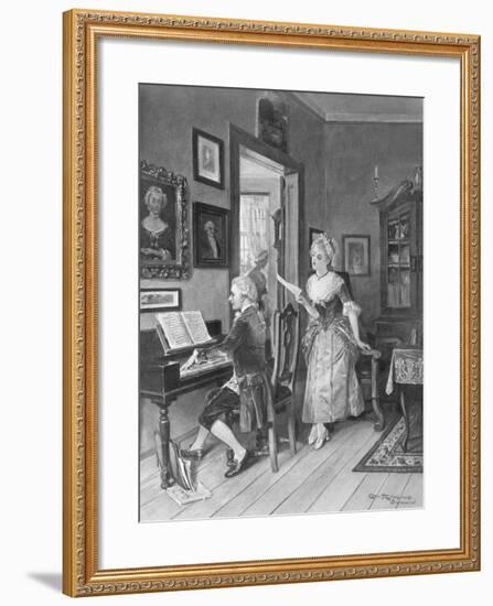 Mozart Playing Piano for Young Songstress-null-Framed Giclee Print