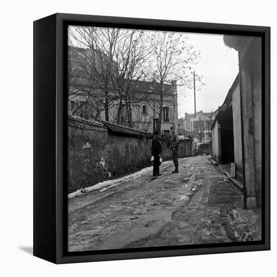 Mp Talking to Man Where Smuggling Operation Was Selling Stolen Us Military Tools, France, 1945-David Scherman-Framed Premier Image Canvas