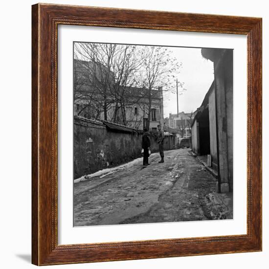 Mp Talking to Man Where Smuggling Operation Was Selling Stolen Us Military Tools, France, 1945-David Scherman-Framed Photographic Print