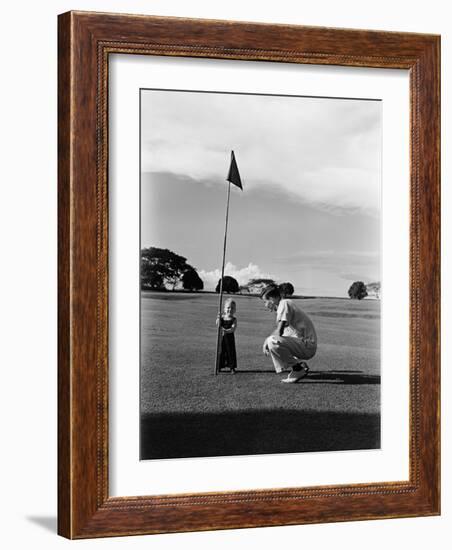 Mr. Ainar Westley and His Son Mike on the Golf Course at the Canlubang Sugarcane Plantation-Carl Mydans-Framed Photographic Print