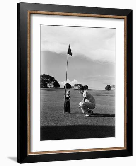 Mr. Ainar Westley and His Son Mike on the Golf Course at the Canlubang Sugarcane Plantation-Carl Mydans-Framed Photographic Print