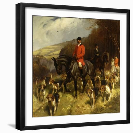 Mr and Mrs Lewis Priestman on Hunters with the Braes of Derwent Hunt in a Landscape-John Charlton-Framed Giclee Print
