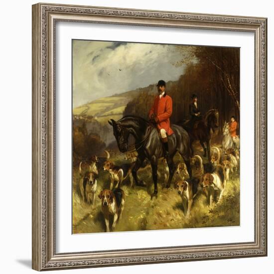 Mr and Mrs Lewis Priestman on Hunters with the Braes of Derwent Hunt in a Landscape-John Charlton-Framed Giclee Print