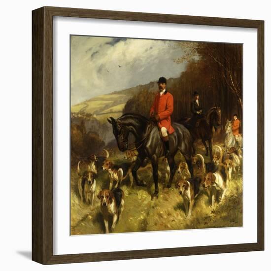 Mr and Mrs Lewis Priestman on Hunters with the Braes of Derwent Hunt in a Landscape-John Charlton-Framed Giclee Print