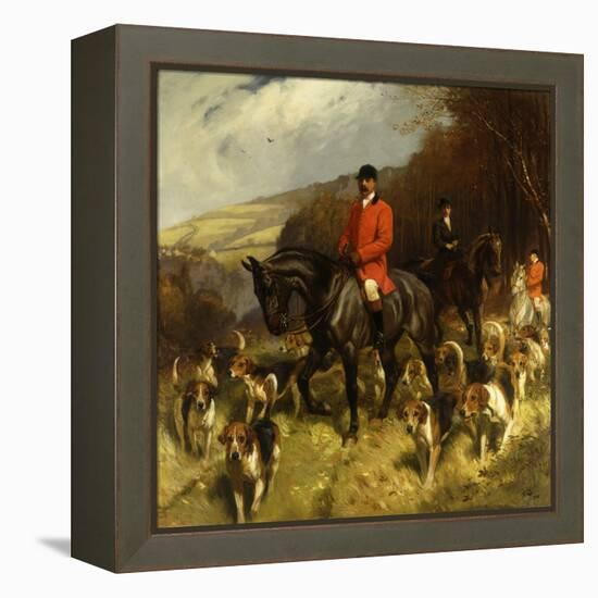 Mr and Mrs Lewis Priestman on Hunters with the Braes of Derwent Hunt in a Landscape-John Charlton-Framed Premier Image Canvas