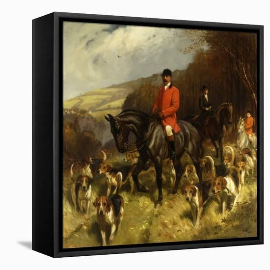 Mr and Mrs Lewis Priestman on Hunters with the Braes of Derwent Hunt in a Landscape-John Charlton-Framed Premier Image Canvas