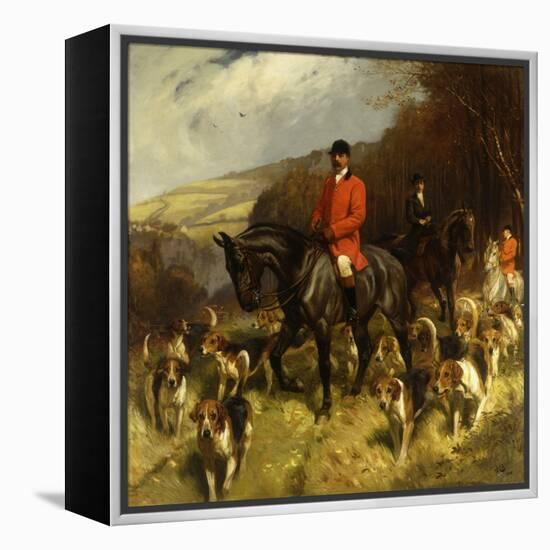 Mr and Mrs Lewis Priestman on Hunters with the Braes of Derwent Hunt in a Landscape-John Charlton-Framed Premier Image Canvas
