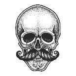 Dotwork Styled Skull with Moustache. Hand Drawn Illustration. T-Shirt Design.-Mr_Bachinsky-Mounted Art Print