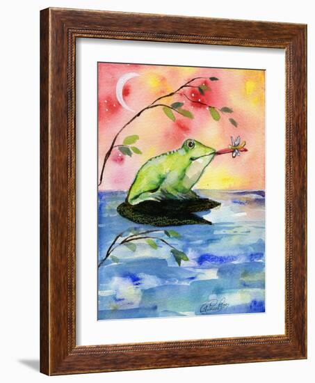 Mr Bullfrog with Firefly-sylvia pimental-Framed Art Print