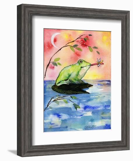 Mr Bullfrog with Firefly-sylvia pimental-Framed Art Print