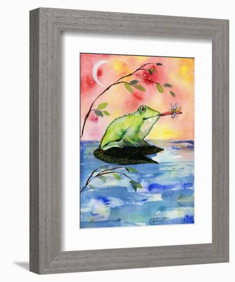 Mr Bullfrog with Firefly-sylvia pimental-Framed Art Print