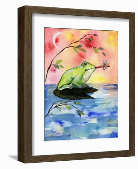 Mr Bullfrog with Firefly-sylvia pimental-Framed Art Print