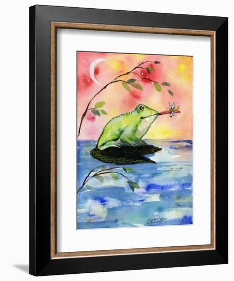 Mr Bullfrog with Firefly-sylvia pimental-Framed Art Print