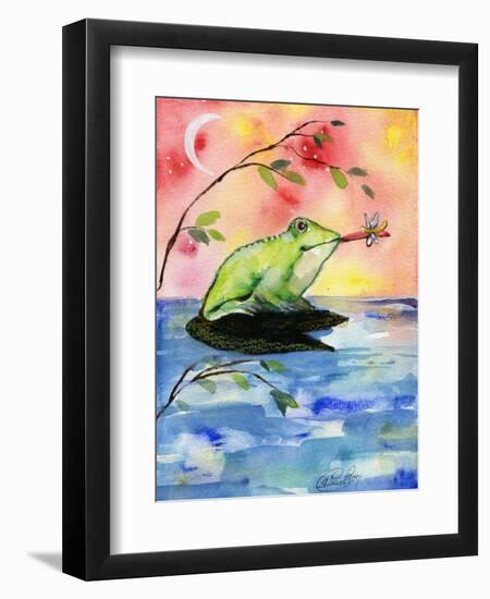 Mr Bullfrog with Firefly-sylvia pimental-Framed Art Print