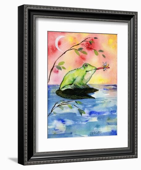 Mr Bullfrog with Firefly-sylvia pimental-Framed Art Print