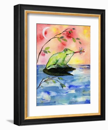 Mr Bullfrog with Firefly-sylvia pimental-Framed Art Print