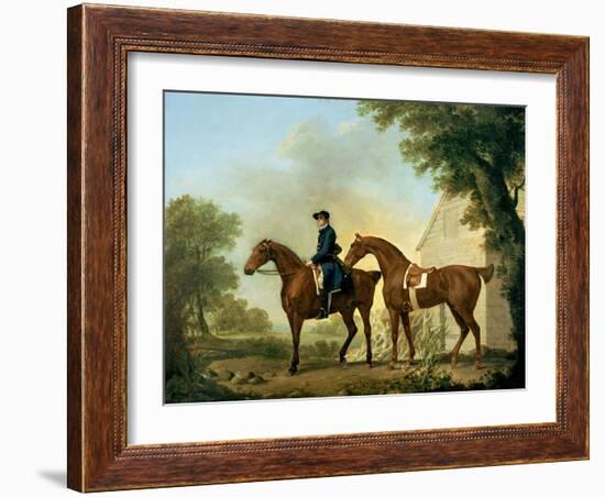 Mr. Crewe's Hunters with a Groom Near a Wooden Barn-George Stubbs-Framed Giclee Print