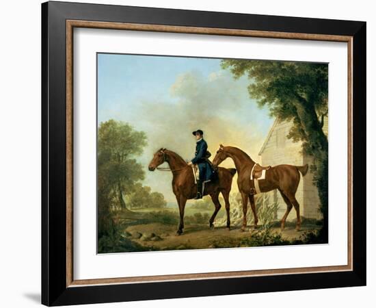 Mr. Crewe's Hunters with a Groom Near a Wooden Barn-George Stubbs-Framed Giclee Print