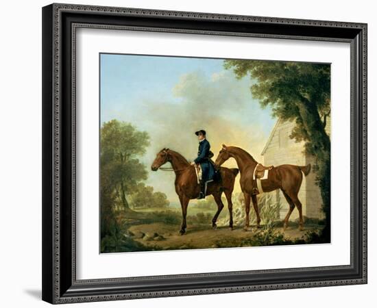 Mr. Crewe's Hunters with a Groom Near a Wooden Barn-George Stubbs-Framed Giclee Print