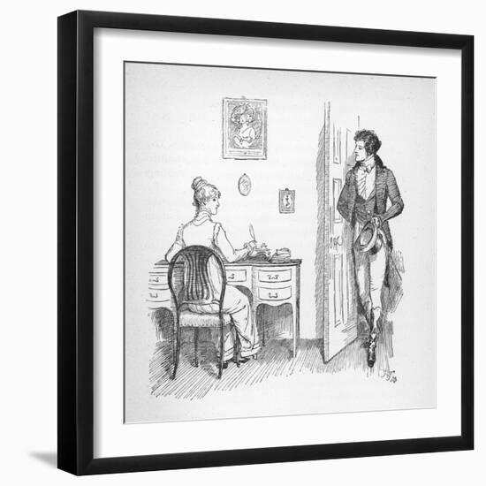 Mr. Darcy Enters a Room in Which Elizabeth Bennet is Seated at Her Writing Desk-Hugh Thomson-Framed Photographic Print