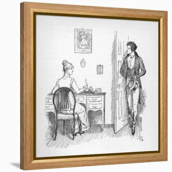 Mr. Darcy Enters a Room in Which Elizabeth Bennet is Seated at Her Writing Desk-Hugh Thomson-Framed Premier Image Canvas