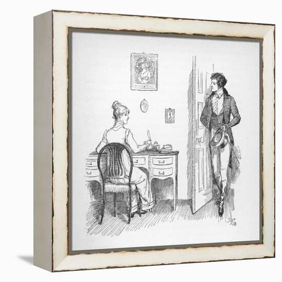 Mr. Darcy Enters a Room in Which Elizabeth Bennet is Seated at Her Writing Desk-Hugh Thomson-Framed Premier Image Canvas