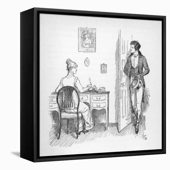 Mr. Darcy Enters a Room in Which Elizabeth Bennet is Seated at Her Writing Desk-Hugh Thomson-Framed Premier Image Canvas