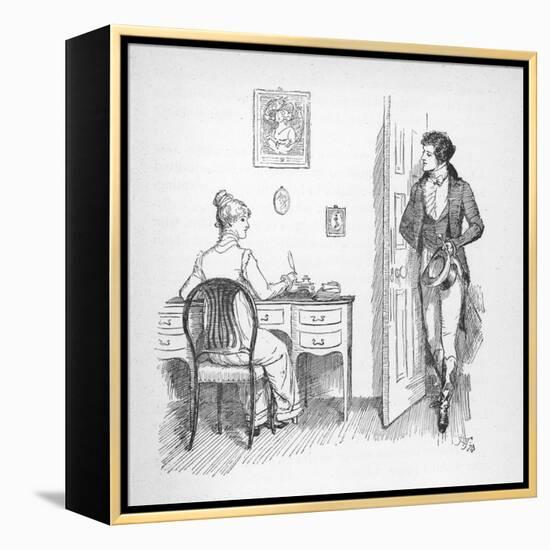 Mr. Darcy Enters a Room in Which Elizabeth Bennet is Seated at Her Writing Desk-Hugh Thomson-Framed Premier Image Canvas