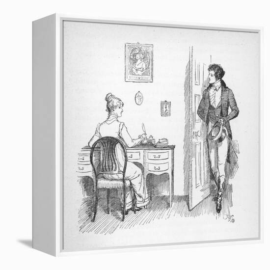 Mr. Darcy Enters a Room in Which Elizabeth Bennet is Seated at Her Writing Desk-Hugh Thomson-Framed Premier Image Canvas