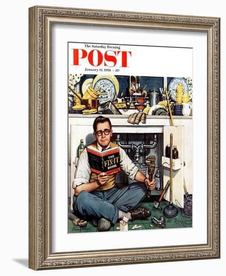 "Mr. Fix-It" Saturday Evening Post Cover, January 14, 1956-Stevan Dohanos-Framed Giclee Print