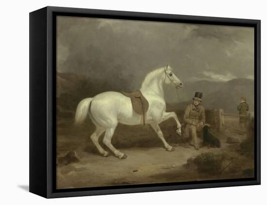 Mr. Johnstone King's Grey Shooting Pony Waiting with a Groom on a Scottish Moor, 1835-Thomas Woodward-Framed Premier Image Canvas