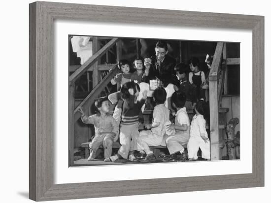 Mr. Matsumoto and Group of Children-Ansel Adams-Framed Premium Giclee Print