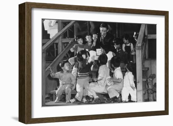 Mr. Matsumoto and Group of Children-Ansel Adams-Framed Premium Giclee Print