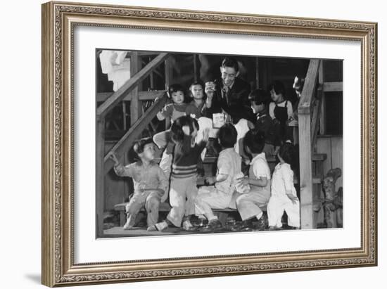 Mr. Matsumoto and Group of Children-Ansel Adams-Framed Art Print