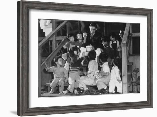 Mr. Matsumoto and Group of Children-Ansel Adams-Framed Art Print