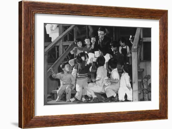 Mr. Matsumoto and Group of Children-Ansel Adams-Framed Art Print