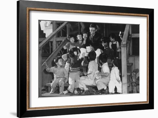 Mr. Matsumoto and Group of Children-Ansel Adams-Framed Art Print